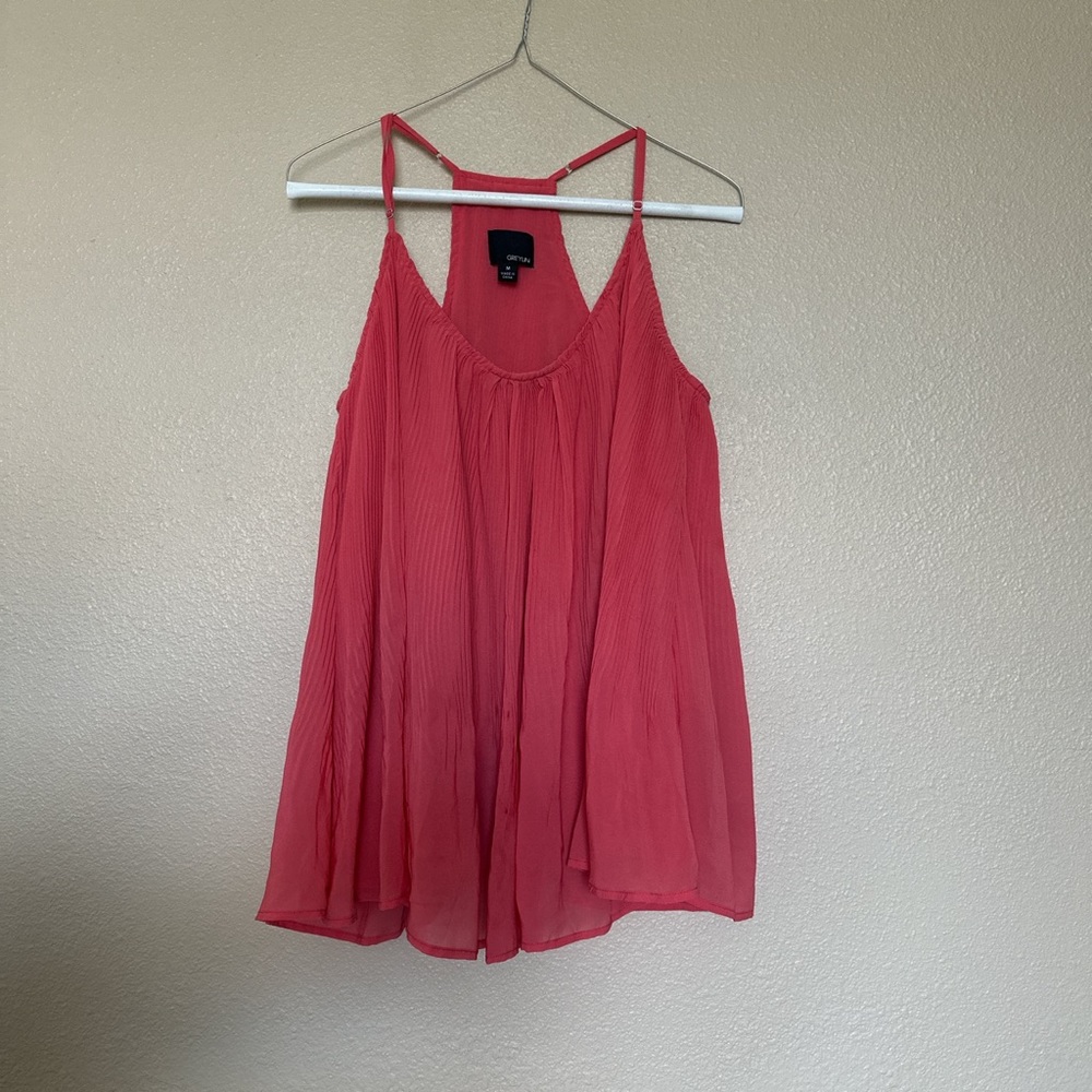 Pink pleated tunic tank blouse - halter back tank top - M